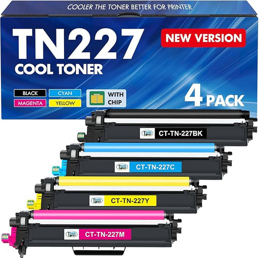 TN227 TN-227BK/C/M/Y High Yield Toner Cartridge 4 Pack: Compatible Replacement for Brother TN 227 TN-227 TN-223BK/C/M/Y TN223 for HL-L3270CDW MFC-L3770CDW HL-L3290CDW MFC-L3750CDW HL-L3210CW Printer