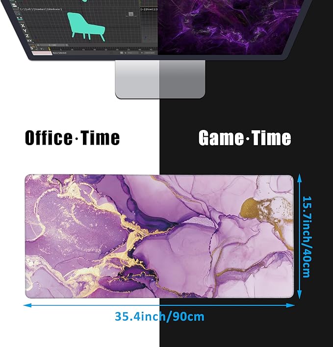Mouse Pad,Purple Marble Desk Mat for Desktop,Desk Pad with Non-Slip Base and Stitched Edge,Extended Mousepad for Office and Home 35.4X15.7 Inch