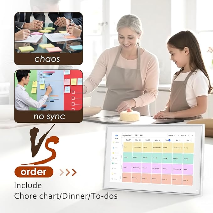 Digital Calendar 15.6 Inch, Electronic Calendar Chore Family Schedules, Smart Weekly and Monthly Planner, 1920 * 1080P IPS Touchscreen Interactive Display - Wall Mount White