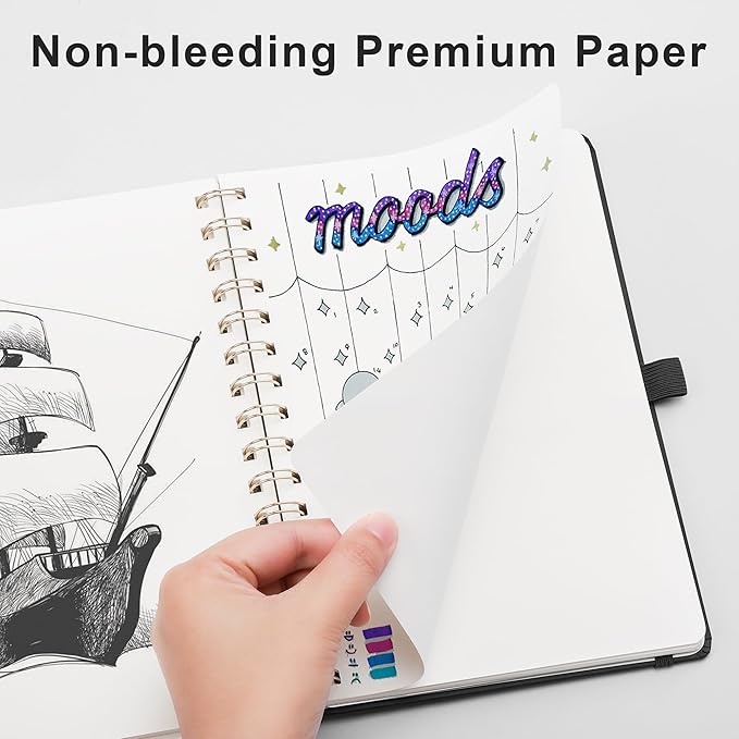 RETTACY Blank Journal Notebook, 140 Pages, A5 Medium Size (5.7'' x 8.3''), Hardcover, 100 GSM Thick Paper, for Sketching, Drawing, Painting (Black)