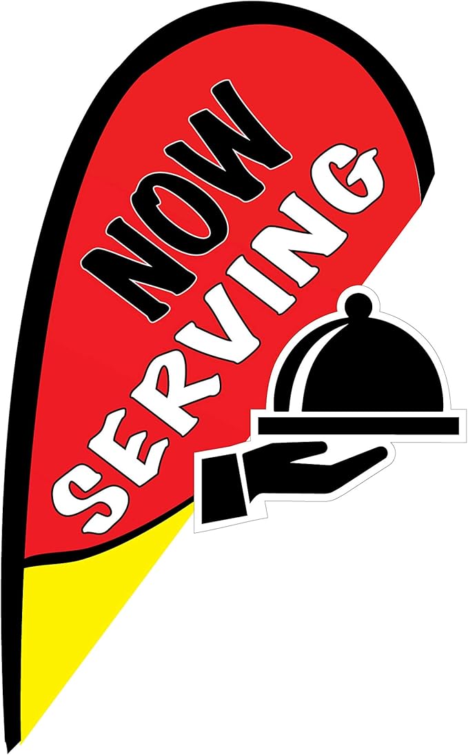 Indoor Outdoor Double Sided Window Flag for Business Sign Drive Thru, Delivery, Pick Up, Essential Business and We are Open Small 3D Flag Kit for Small Business (Serving)