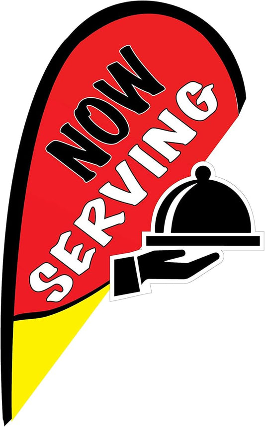 Indoor Outdoor Double Sided Window Flag for Business Sign Drive Thru, Delivery, Pick Up, Essential Business and We are Open Small 3D Flag Kit for Small Business (Serving)