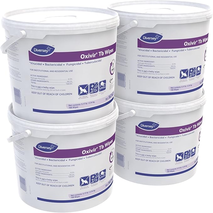 Oxivir Diversey Tb 5627427 Ready-to-Use Disinfectant Cleaning Wipes, Accelerated Hydrogen Peroxide, 11x12-Inch Extra Large Sheets, 160-Wipes, 1-Bucket