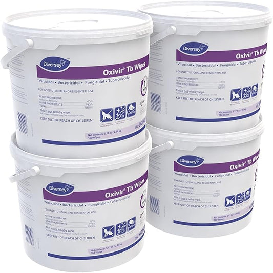 Oxivir Diversey Tb 5627427 Ready-to-Use Disinfectant Cleaning Wipes, Accelerated Hydrogen Peroxide, 11x12-Inch Extra Large Sheets, 160-Wipes, 1-Bucket