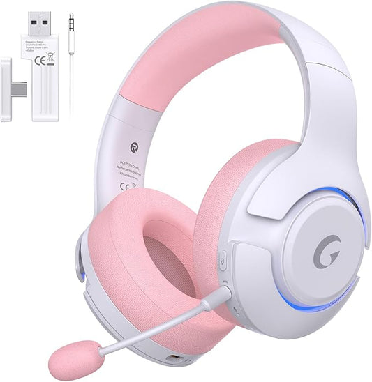 Gtheos Wireless Gaming Headset for ps5, ps4, Elden Ring, PC, Mac, Switch, Bluetooth 5.3 Gaming Headphones with Noise Canceling Microphone, 45H Battery, RGB Light, Pink