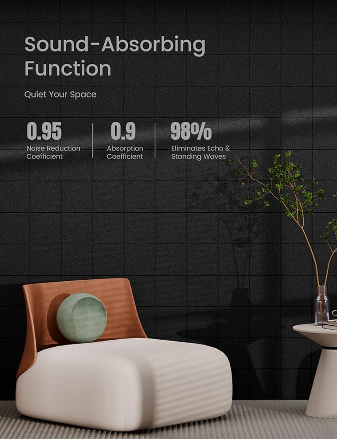 Bumusty Large Cork Board Alternative-47 x35 Felt Bulletin Board Tiles, with 30 Pushpins, 70 Adhesive Tabs, 12-Pack Slat Wall Paneling, Cork Boards for Office Push Pin Board Felt Board-Black