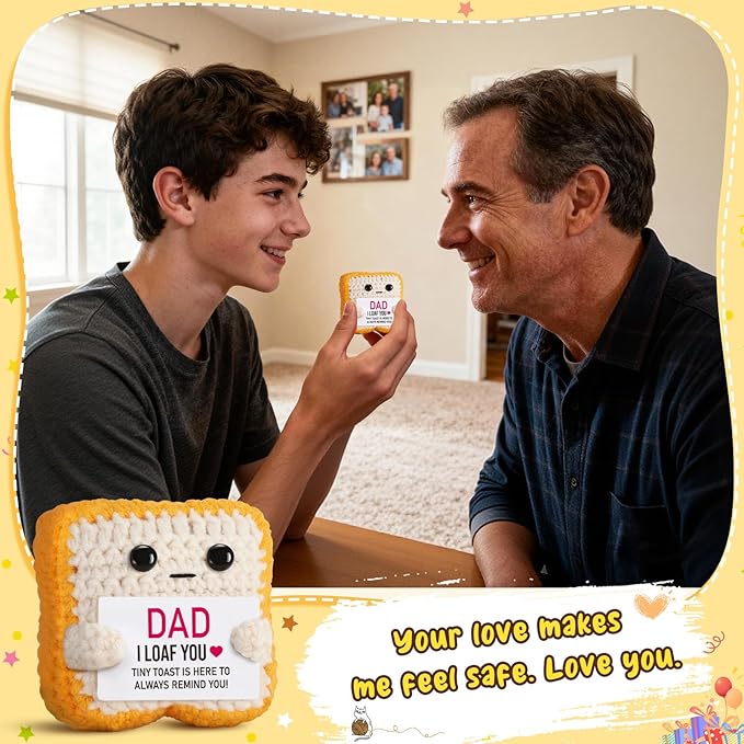 Mini Toast Pun Fathers Day Dad Gifts from Daughter Son Wife, Birthday Gifts for Dad Father Daddy , I Love You Funny Presents - Father‘s Day Cute Decor - Handmade Emotional Cute Loaf Crochet Toast