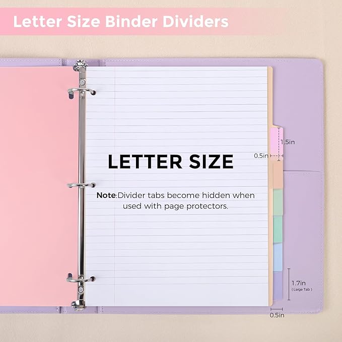 SKYDUE Durable Plastic 8-Tab Dividers, Big Tab Dividers for 3 Ring Binder, Write&Erase 3 Ring Binder Dividers with Tabs, with Sticker Labels