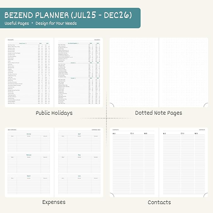 BEZEND 2026 Planner Weekly and Monthly (8.5" x 11") Daily Calendar Book with Tabs (Jul 25-Dec 26) Vertical Hourly Timeslots, Storage Pocket, Pen Holder, PU Leather Hardcover - Turquoise