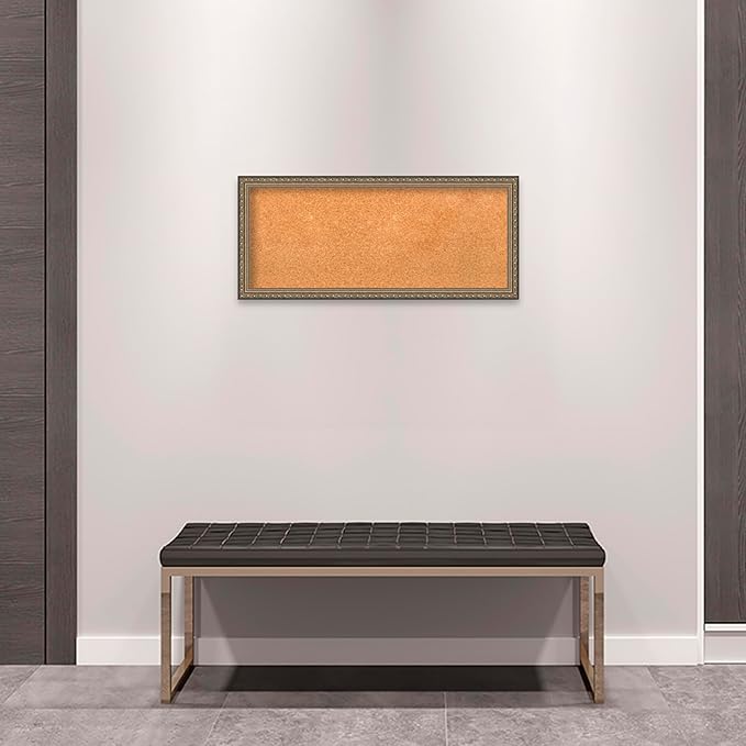 Amanti Art Natural Cork Board for Wall, 14x32 Vision Board with Silver Wood Frame, Medium Corkboard Office Decor for Home Organization, Traditional Corkboard Pinboard to display items for home