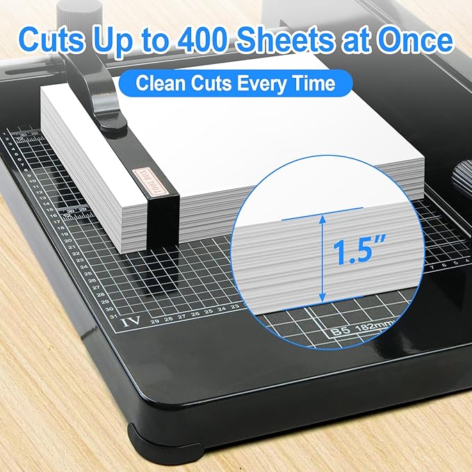 12" Guillotine Paper Cutter, Solid Steel Construction Paper Cutter for A4 Paper, 400 Sheet Capacity Guillotine Paper Cutter for Coupon, Craft Paper and Photos, Black