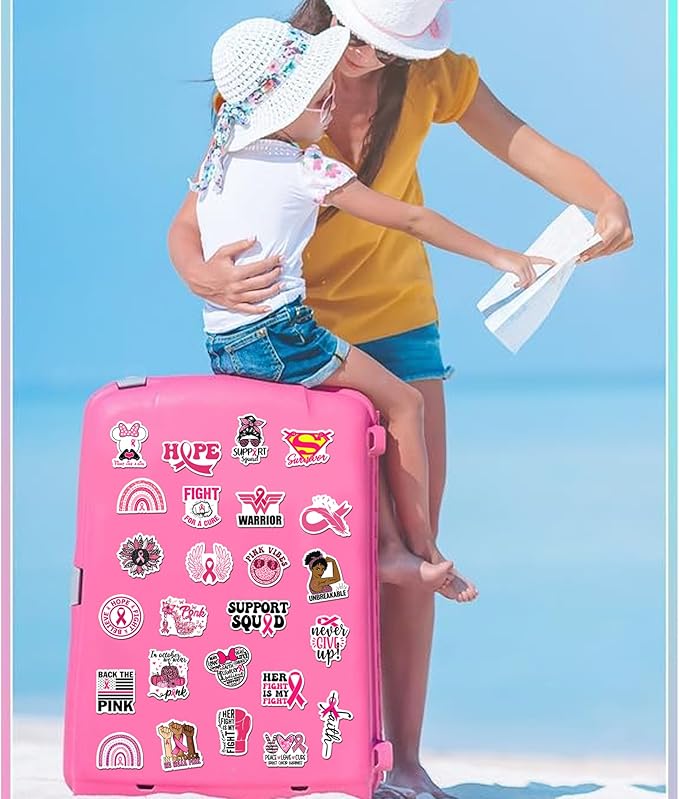 BEATRI Breast Cancer Awareness Stickers 50Pcs Pink Ribbon Stickers for Women's Health Waterproof Vinyl Stickers Decals Gifts for The People Care About Women (Breast Cancer Awareness Stickers Decal)