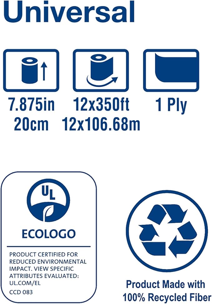 Tork Paper Hand Towel Roll White H21, Universal, 100% Recycled Fiber, 12 Rolls x 350 ft, RB351