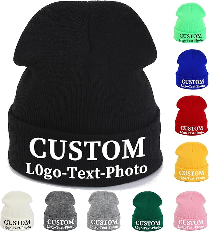 Custom Beanie for Men Women Bulk Custom Winter Hat Beanies with Logo Text Image Personalized Knit Hats Gifts for Business