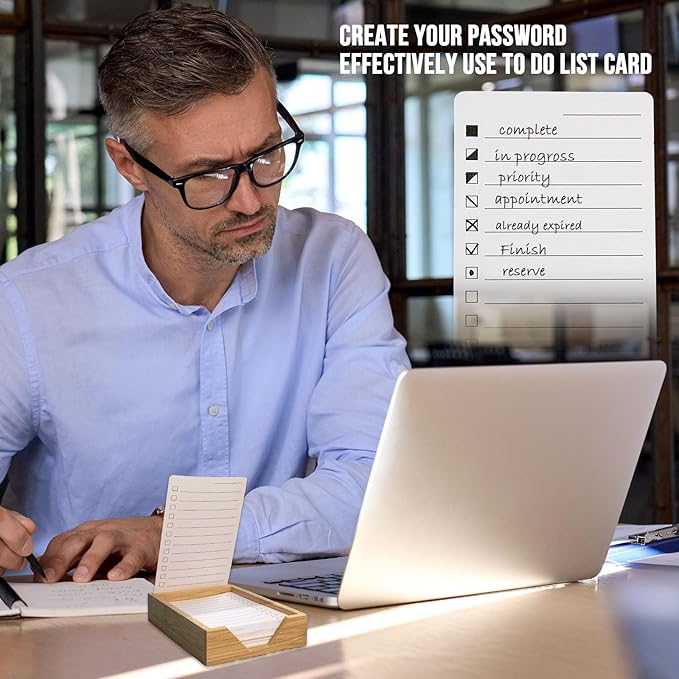 Daily To Do List Planner, Daily ToDo Checklist Cards and Bamboo Stand, 50 To Do Cards, Productivity System Planners Notebook for Work Office Accessories