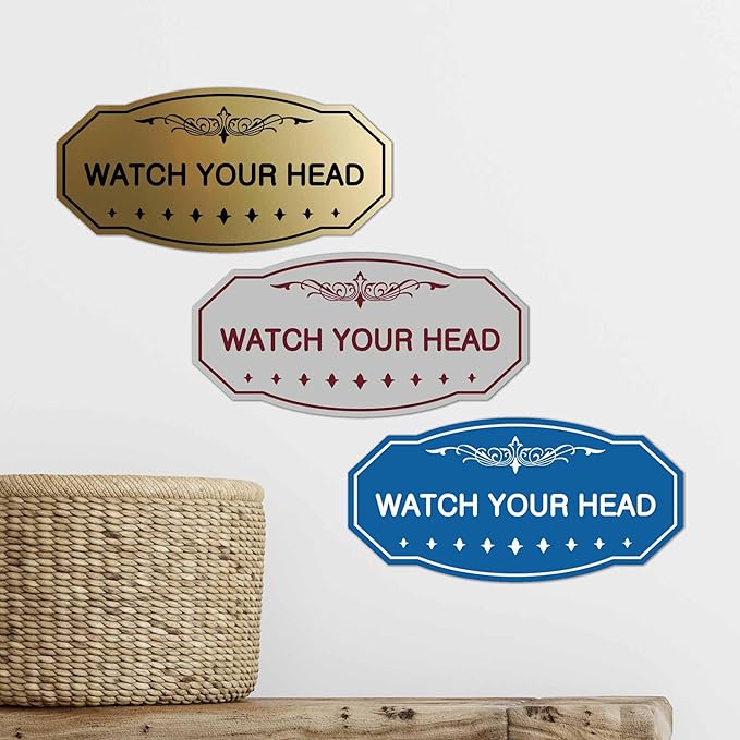 Signs ByLITA Victorian Watch Your Head Sign (Dark Brown) - Medium 2 Pack