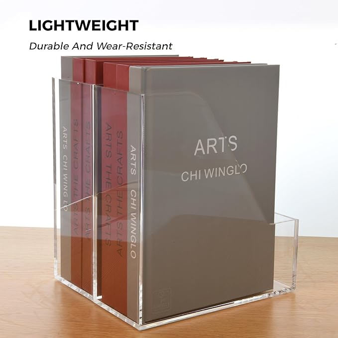 Magazine Holder - Acrylic File Holder and Desk Organizer, Clear Bookend File Sorter, Acrylic Book Organizer and Storage Box for Documents, Magazine Holder Rack for Classroom, Home, and Office