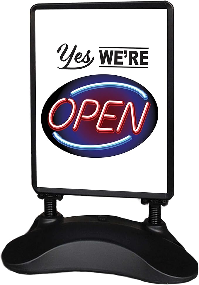 Outdoor Message Board Sidewalk Sign Open Drive Thru Take Out Sign Double Sided Restaurant Business Swinging Sign (WE are Open)