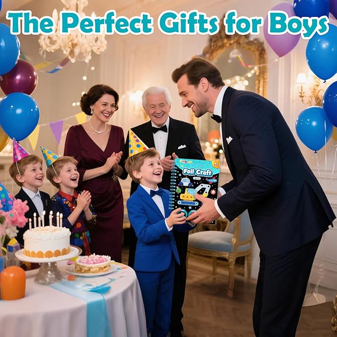 FUNNYB&G Foil Art Craft for Kids - Christmas Crafts Gift Party Favors Stocking Stuffers for Kids Fun Art Supplies Creative Birthday Gift Travel Toys for Girls Boys 4 5 6 7 8 9 Years Old (Vehicle)