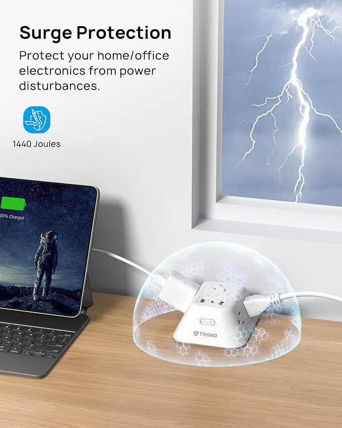 Desk Clamp Power Strip, Surge Protector with 5 AC Outlets and 3 USB Ports, Desk Mount Charging Station, Fit 1.97in Tabletop Edge Thick, 10FT Extension Cord, for Home Office Gaming Accessories