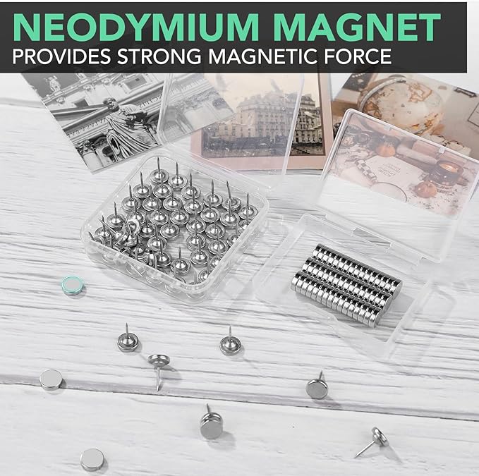 E BAVITE Magnetic Push Pins Thumb Tacks, 18 Sets Magnet Pushpins for Wall Bulletin Board Cork Board Cute Decorative Push Pin Clips for Poster Hanger Picture Hanging Classroom Accessories