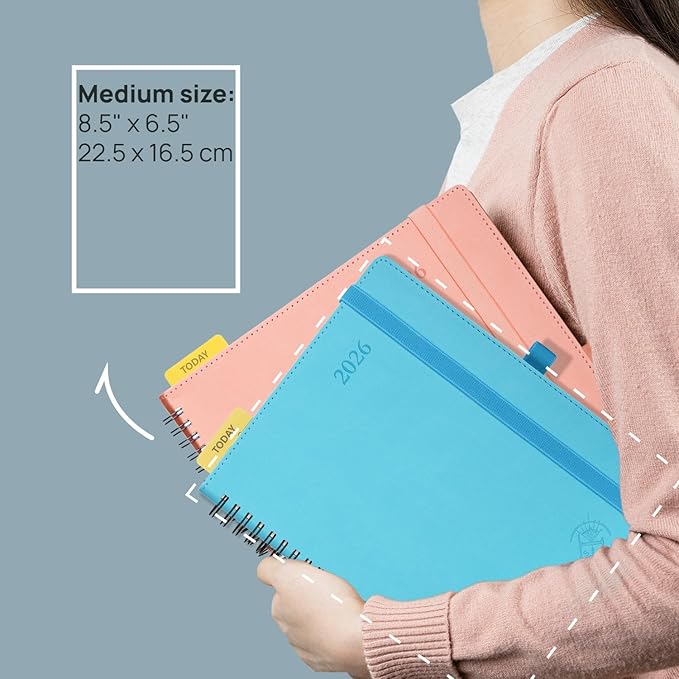 POPRUN 2026 Planner (Medium - 6.5'' x 8.5'') with Hourly Schedule, Vertical Layout - 2026 Weekly Calendar (Jan. 2026 - Dec.2026) for Time Management, Monthly Tabs, Spiral Bound, Soft Cover - Burgundy Red