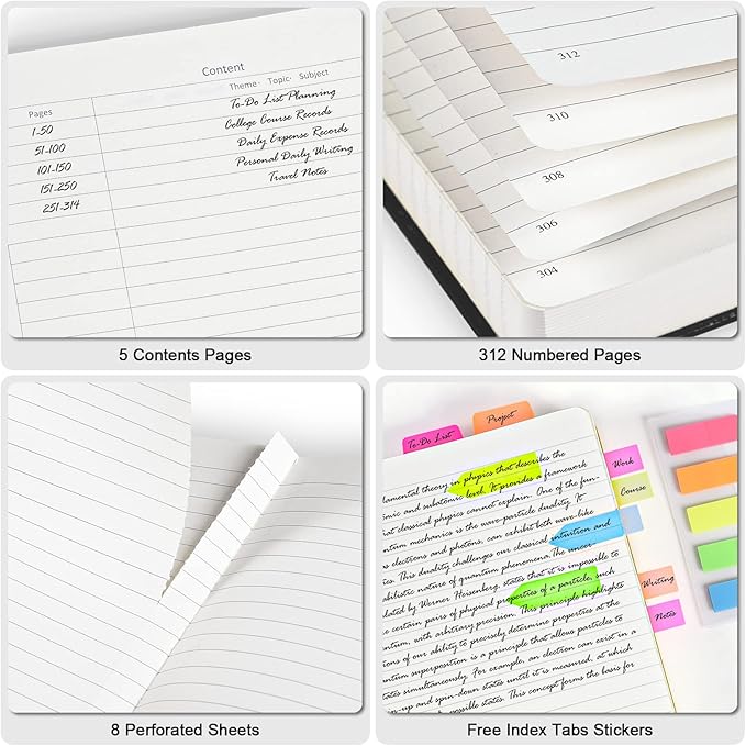 College Ruled Notebook, Large A4 Hardcover Leather Journal, 312 Numbered Pages Writing Journal, 100gsm No Bleed Paper, Lined Journal Notebook for Women Men School Office, 8.5''×11'', Brown