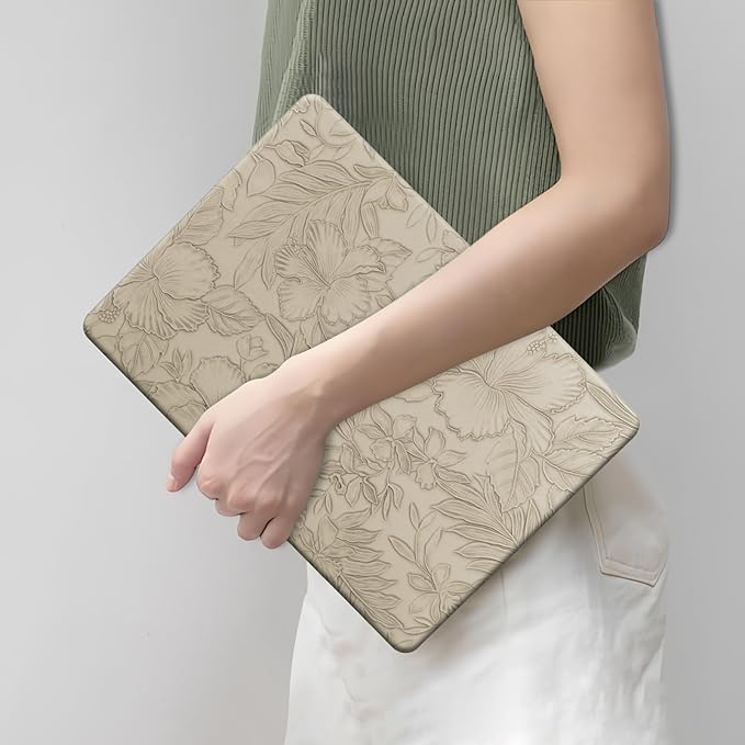 DTangLsm for MacBook Pro 13 inch Case 2025 2024-2016 M2 A2338 M1 A2251 A2289 A2159 A1989 A1708 A1706, Elegant Retro Leather Hard Shell Case for MacBook Pro 13 + Keyboard Cover, Apricot Embossed Floral