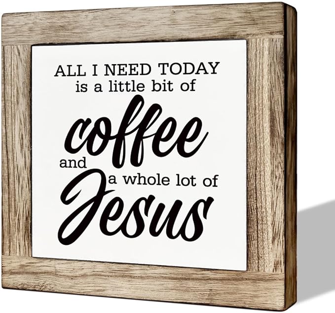 Christian Coffee Decor, All I Need Today is A Little Bit Of Coffee And A Whole Lot of Jesus Sign, Coffees Decors Set, Wooden Box Signs for Home Decor, Funny Coffees Decors Sign