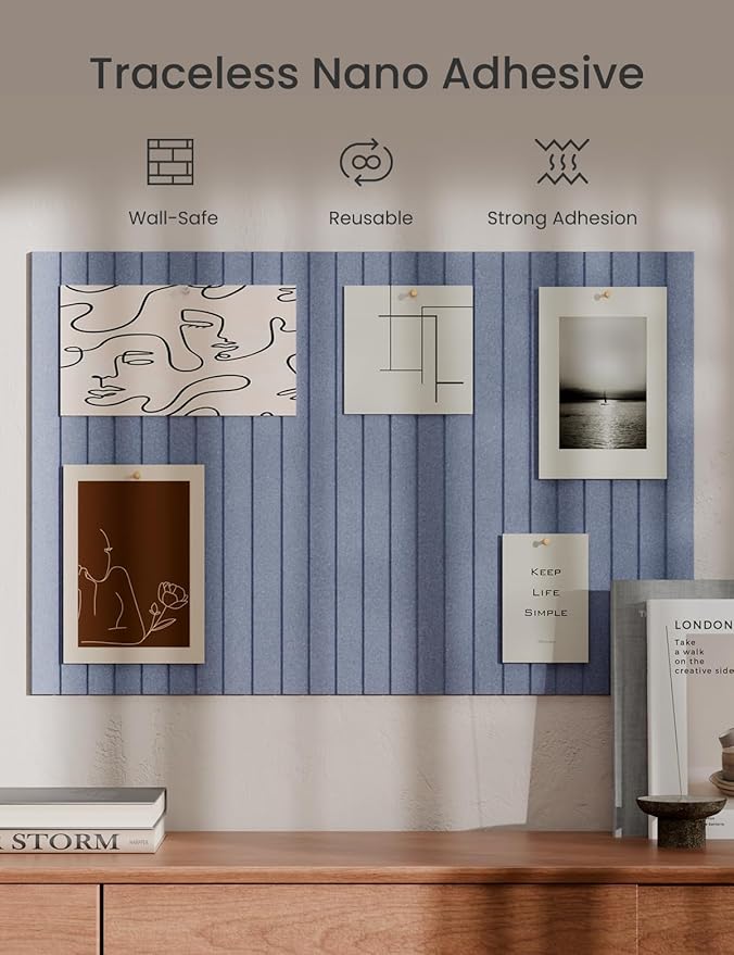 Bumusty Large Cork Board Alternative-36 x24 Felt Bulletin Board Tiles, with 30 Pushpins, 40 Adhesive Tabs, 6-Pack Slat Wall Paneling, Cork Boards for Office Push Pin Board Felt Board-Soft Periwinkle