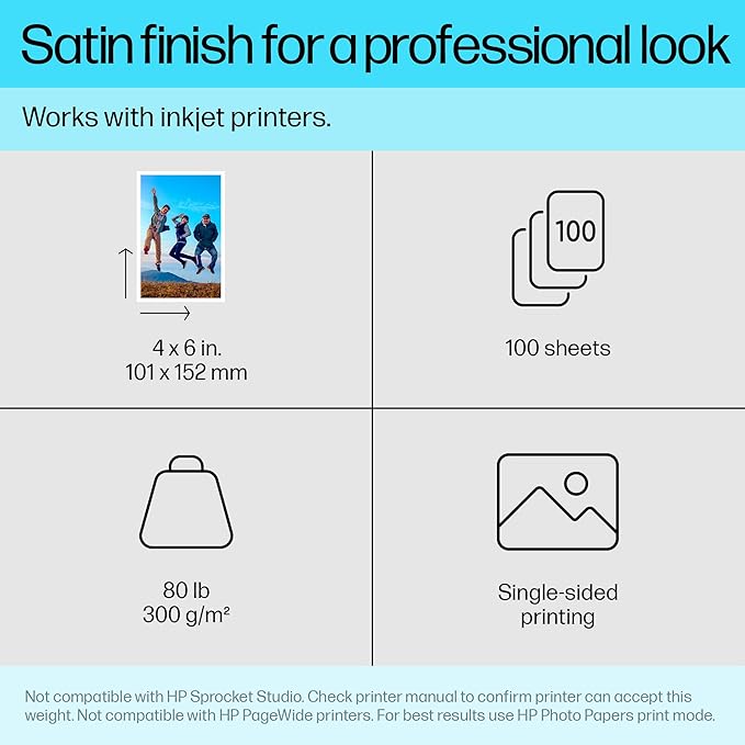 HP Premium Plus Photo Paper, Satin, 4x6 in, 100 sheets (CR666A)