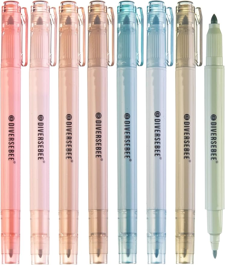 DIVERSEBEE Dual Tip Bible Highlighters and Pens No Bleed, 8 Pack Assorted Colors Quick Dry Highlighters Set, Cute Markers, Bible Study Journaling School Office Supplies and Accessories (Earthy)