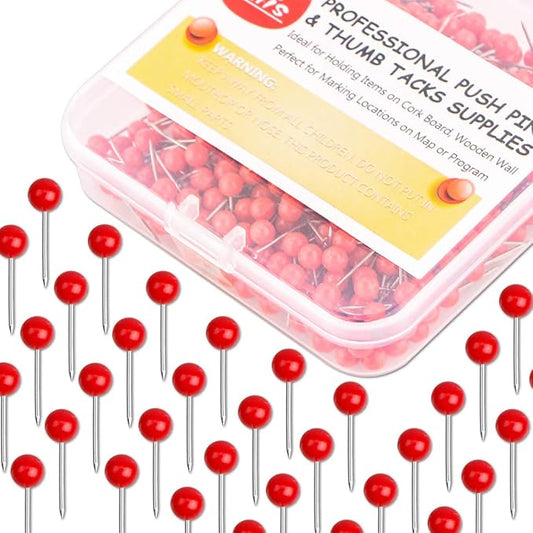 Yalis Push Pins Map Tacks 1/8-Inch Assorted Color Beads Head Map Marking Push Pins,500-count (Red)