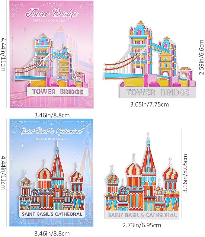 2 Pieces Metal Bookmarks with Transparent Design, Cute Book Marks for Readers, Aesthetic Book Markers for Kids, Teens, Teachers, Students, Book Accessories Gifts for Book Lovers, Reading Women and Men