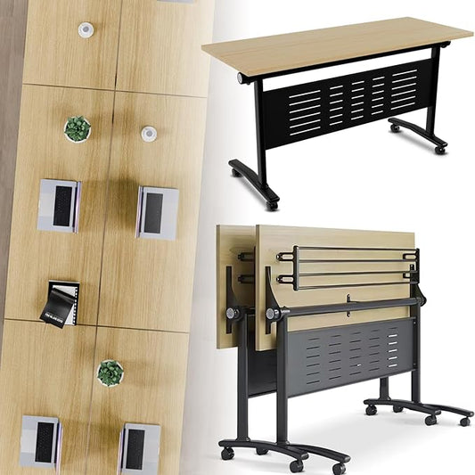 Folding Conference Room Table, Modern Conference Tables with Wheels, Large Rectangular Mobile Training Tables for Office Classroom, Foldable Modular Boardroom Seminar Table Maple (2pack L47.2in)