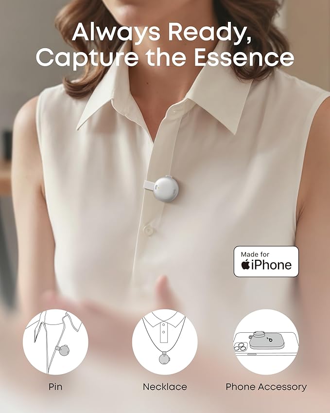 soundcore Work by Anker Portable AI Voice Recorder, AI Transcription & Summarization, 6-Month Pro at No Charge, Cross-Meeting Summary, Double-Tap to Mark, MFi Certified, Privacy Protection(White)