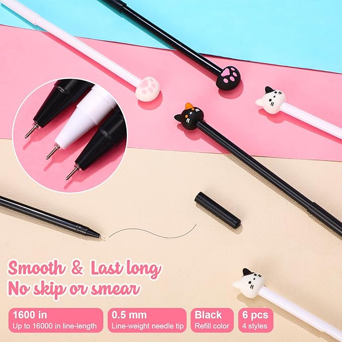 Outus Cat Office Supplies Cute Sticky Notes Paper Clips Gel Ink Pens Cartoon Stickers Party Favor for Cat Lovers Stationery School Office Supplies Desk Accessories(Funny Style)