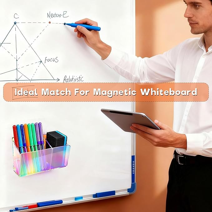 Magnetic Dry Erase Marker Holder - Non-Slip Acrylic Pen Organizer with Powerful Magnets for Whiteboard, Refrigerator, Office Desk, Classroom Supplies & Home Organization-colorful