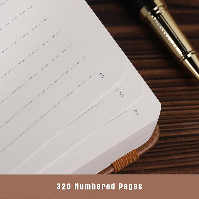 TIEFOSSI Lined Journal Notebook for Women Men, Leather Journal with Pen, A5 Evil Eye Hardcover Notebook for Work, Journaling, Travel & School, 100 GSM Thick Paper, 320 Numbered Pages, 6.2 x 8.3 in