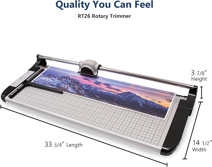 United Office Products RT26 Commercial Rotary Paper Trimmer, Sturdy Metal Base, 26" Cut Length, 15 Sheet Capacity, Paper Cutter for Offices, Schools and Crafts