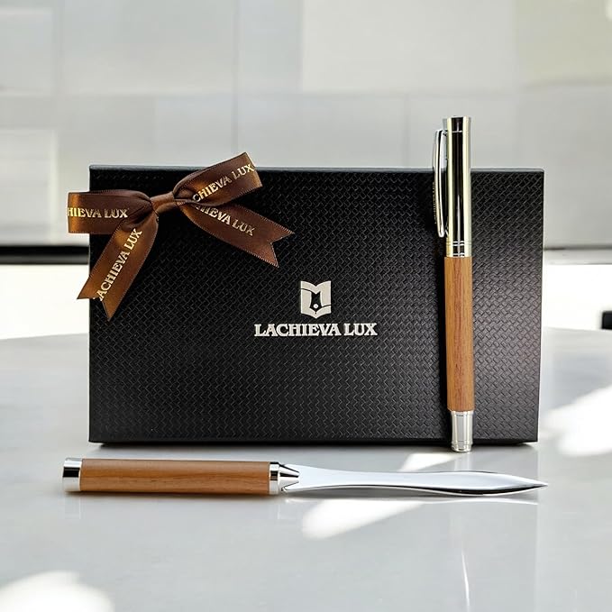 LACHIEVA LUX Walnut Rollerball Pen and Letter Opener Gift Set, Solid Wood with Rich Grain, Gift for Men and Women, TimberDuo Series