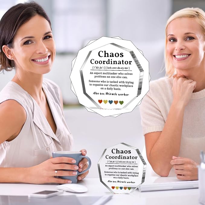 Thank You Gifts for Chaos Coordinator Birthday Gifts Office Staff Appreciation Gifts for Boss Lady Coworker Manager Coach Nurse Mom Wedding Planner Secretary Teacher Acrylic Decorative Signs Plaques