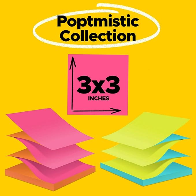 Post-it Pop-up Notes 3x3 in, 12 Pads, America's’s #1 Favorite Sticky Notes, Alternating Colors, Poptimistic Collection. Clean Removal, Recyclable (R330-N-ALT)