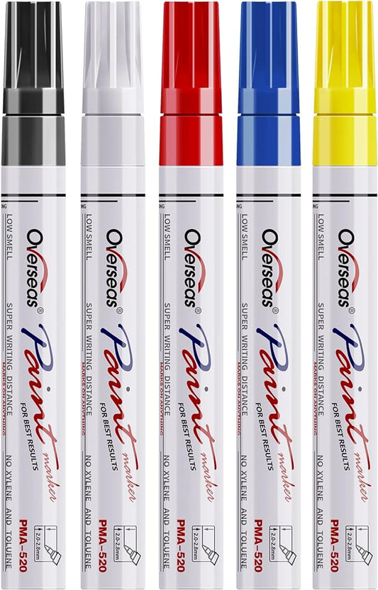 Paint Marker Pens - 5 Colors Permanent Oil Based Paint Markers, Medium Tip, Quick Dry and Waterproof Assorted Color Marker for Metal, Wood, Fabric, Plastic, Rock Painting, Stone, Mugs, Canvas, Glass