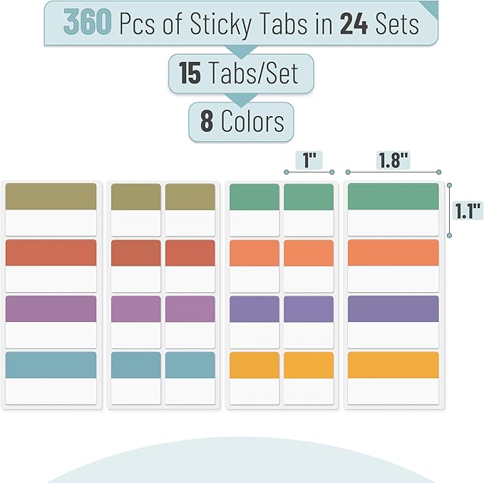 Mr. Pen- Sticky Index Tabs, 360 Pcs, Colorful Sticky Tabs for Notebooks, Page Markers, Page Tabs for Binders, Page Tabs Sticky Tabs for Books, Notebook Tabs, Book Sticky Tabs for Notebooks