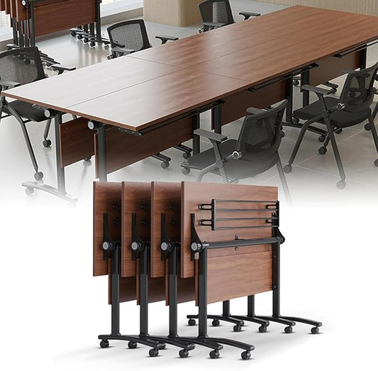 Conference Table, Folding Conference Tables Modern White, Conference Room Table with Wheels, 2-10 People for Office, Meeting Room (4, 1619YHT, 55IN)