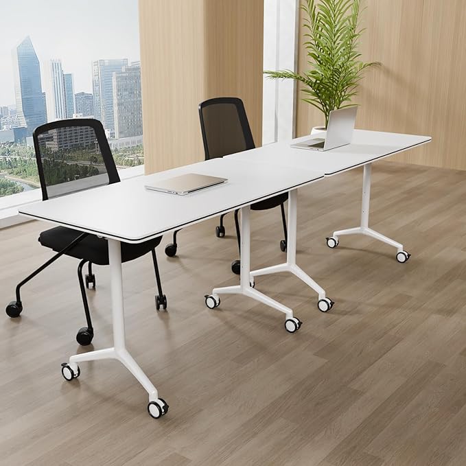 Conference Room Tables,Folding Conference Tables Rolling Meeting Modern Training Table with Flip Top,Mobile Conference Table with Four Locking Wheels,for Meeting Room Office Classroom(2Pack 61in)