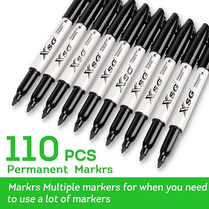 XSG Permanent Markers,110Packs Black Permanent Marker,Fine Point,Waterproof, Smooth Writing，Quick Drying Permanent Markers,Suitable For Glass, Cartons, Ceramics ，Plastic And Other Office Scenes