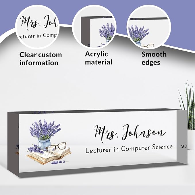 Teacher Desk Name Plate Personalized, Custom Name Plate for Desk, Acrylic Desktop Accessories, Office Gift & Decor for Women Men, Teacher Nurse Boss Employee Appreciation Gifts
