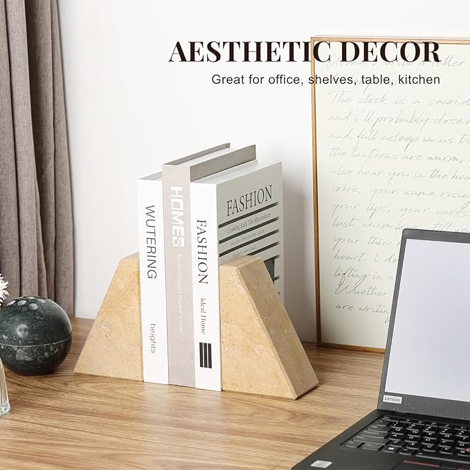 Koville Marble Bookends for Shelves, Large Bookends for Heavy Books, Non-Slip Heavy Duty Book Stopper for CD/Movies, Aesthetic Decorative Bookends for Shelves Table Home Decor(Brown)